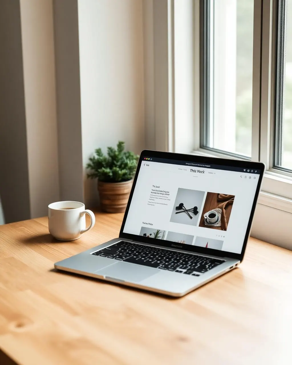 A custom-built website on a laptop in a calm workspace